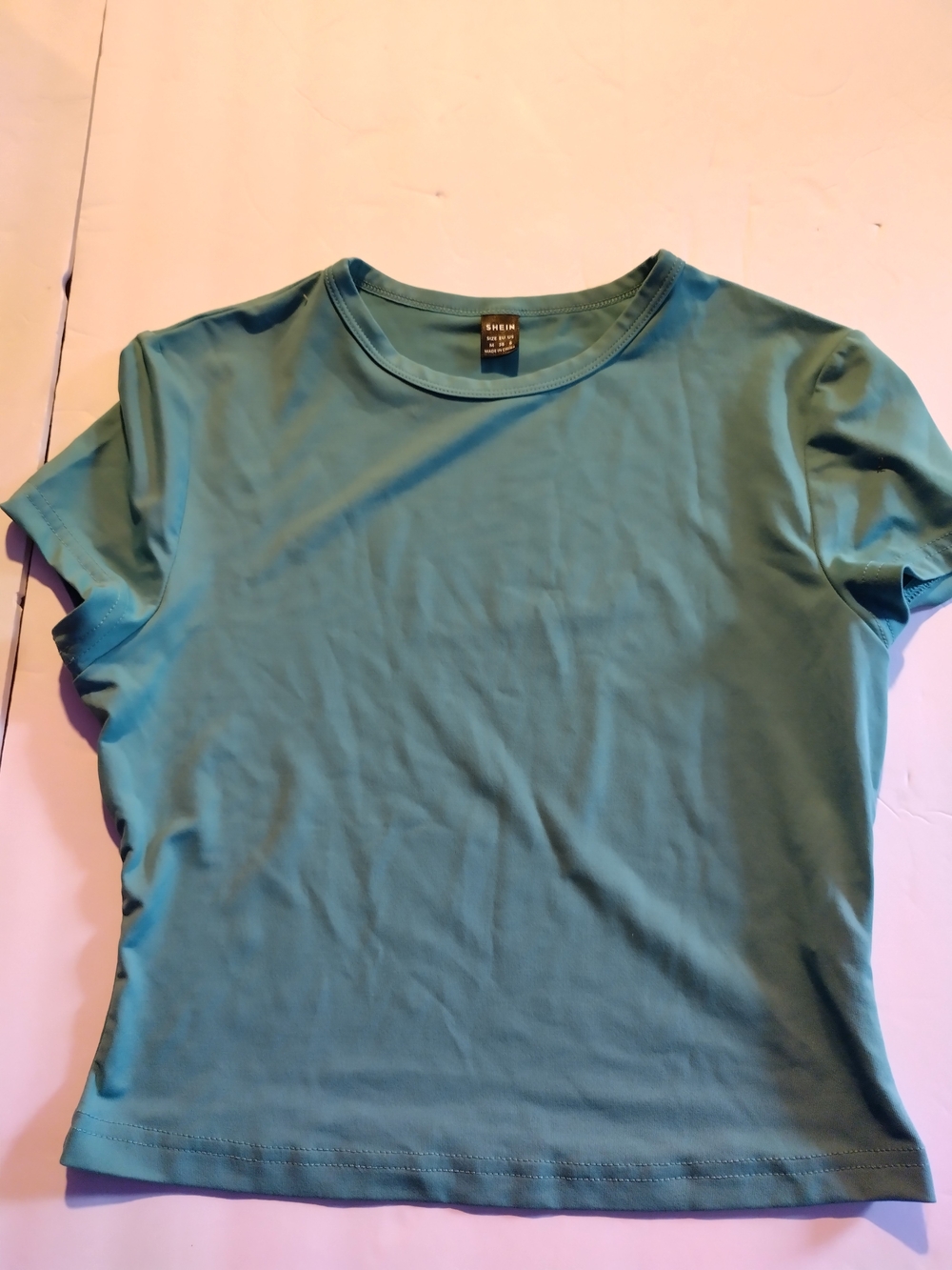 SHEIN Short Sleeve Crewneck Top in Teal Blue Size Medium
